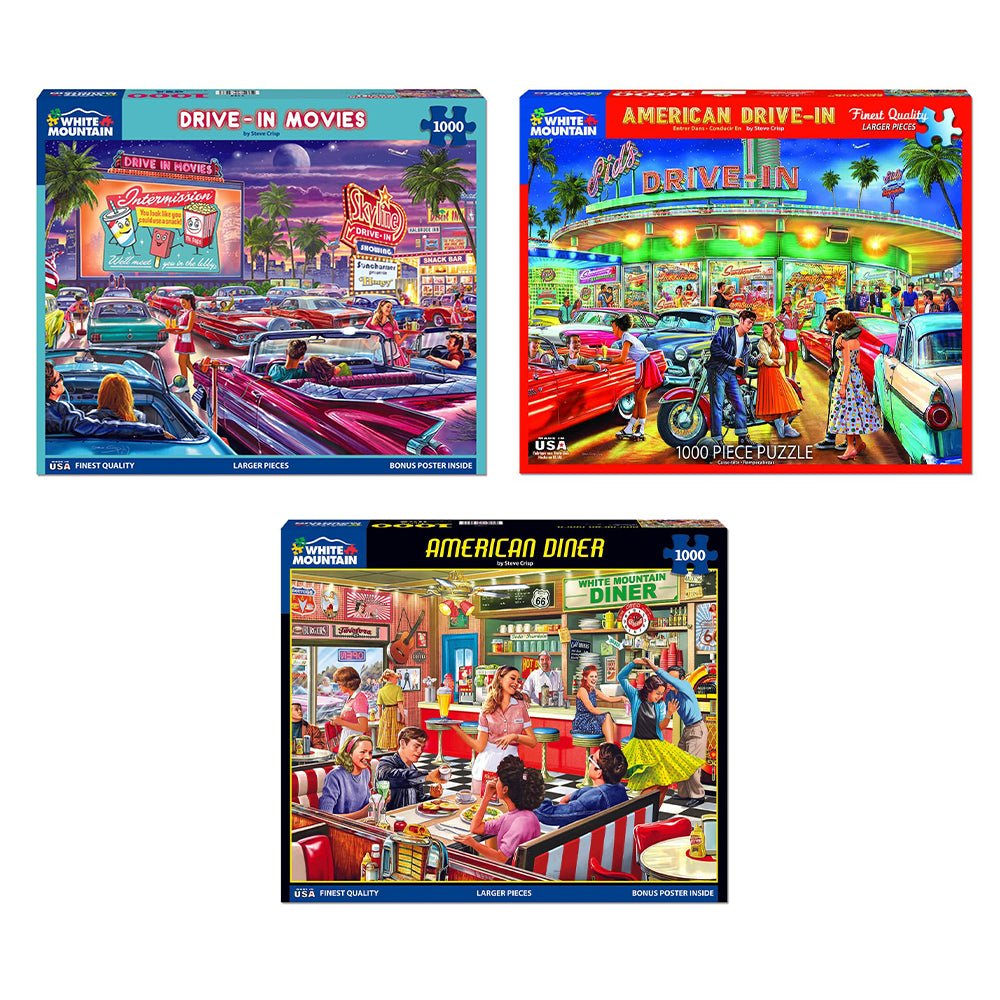 Set of 3: Artist Steve Crisp - Diners and Drive-In Bundle 1000 piece